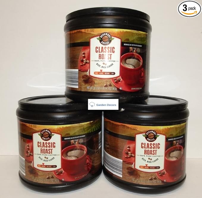 Ground Beaumont Coffee Classic Medium Roast 100% Pure Coffee Deep Rich Flavor 30.5oz 865g (Three Tubs)