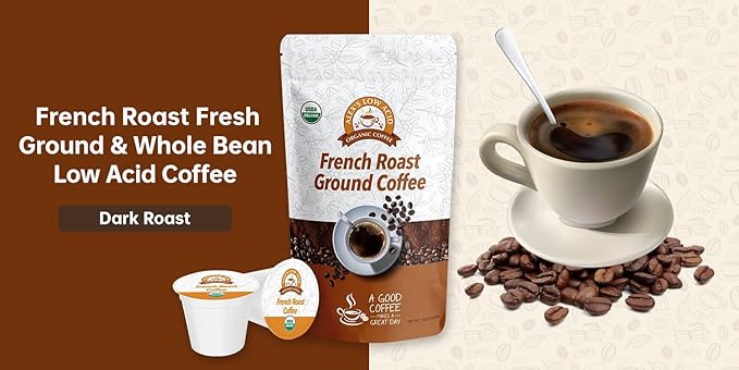 Alex's Low Acid Organic Coffee 12oz Bag - Fresh Ground French Roast (Pack of 2)