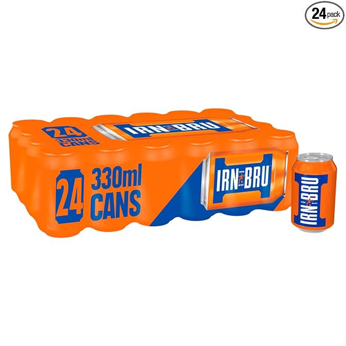 IRN-BRU Original Scottish Sparkling Soda Citrus Flavored Carbonated Drink - Sparkling Flavored Soft Drink 32 Flavor Recipe 11.1 fl oz Cans Pack of 24