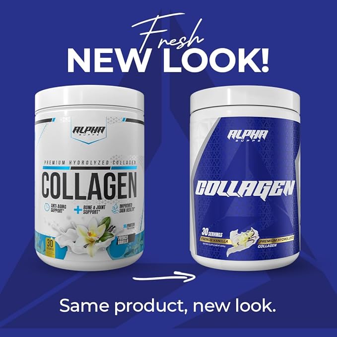 Alpha Supps Premium Hydrolyzed Collagen Protein Powder - Collagen Peptides Supplement for Men &amp Women with Digestive Enzymes - 30 Servings (French Vanilla)