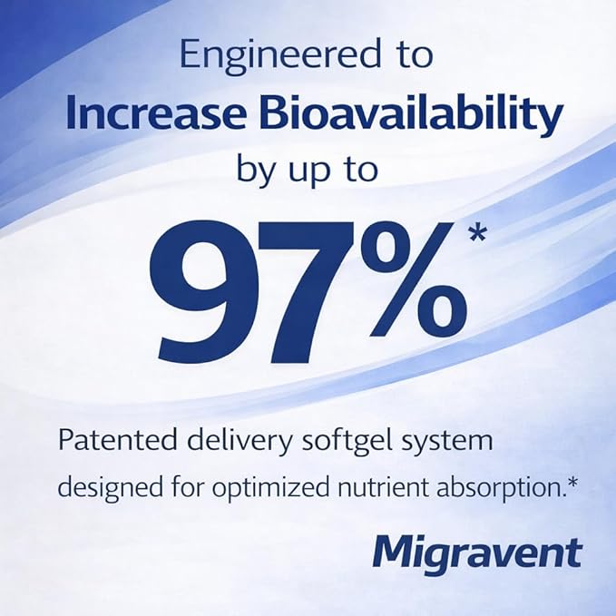 Vita Sciences Migravent – Advanced Nutritional Formula with Magnesium CoQ10 Vitamin B2 and Butterbur for Brain and Circulatory Wellness – 60 Capsules