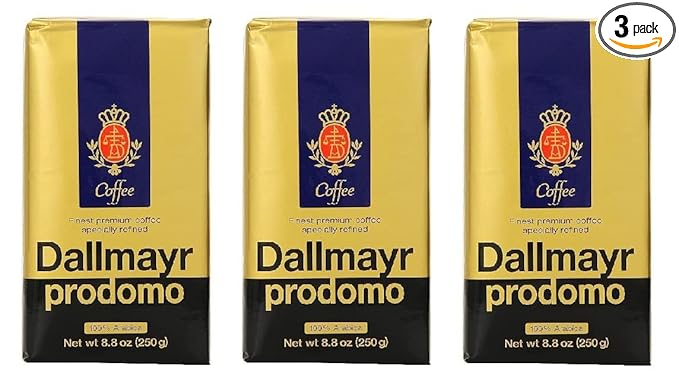 Gourmet Coffee byDallmayr Prodomo Finest Premium Ground Coffee Specially Refined 100% Arabica 8.8 Oz Vacuum Packs - Pack of 3