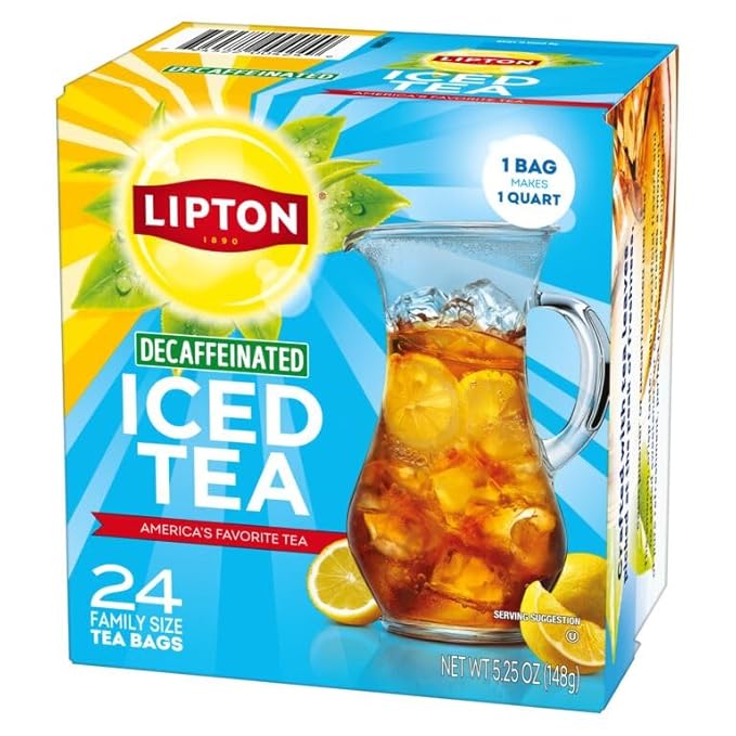 Lipton Decaf Black Iced Tea Bags Family Size Zero Calories 144 Total Tea Bags (24ct - Pack of 6)