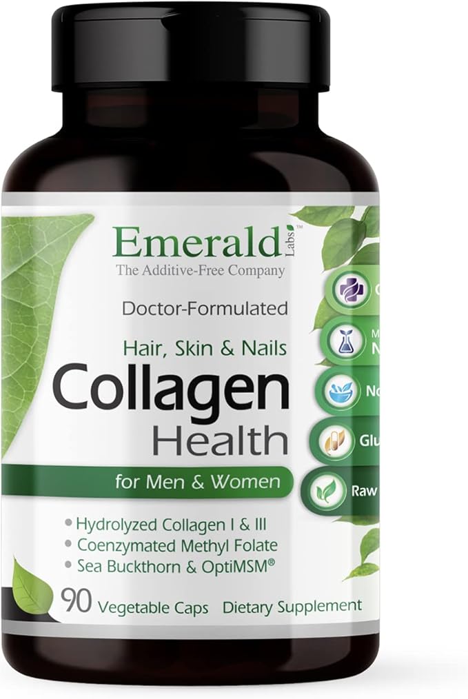 EMERALD LABS Collagen Health - Hydrolyzed Collagen for Healthy Hair Skin &amp Nails with Saw Palmetto &amp Beta-Sitosterol - Also Supports Immune &amp Adrenal Health - 90 Vegetable Capsules (30-Da