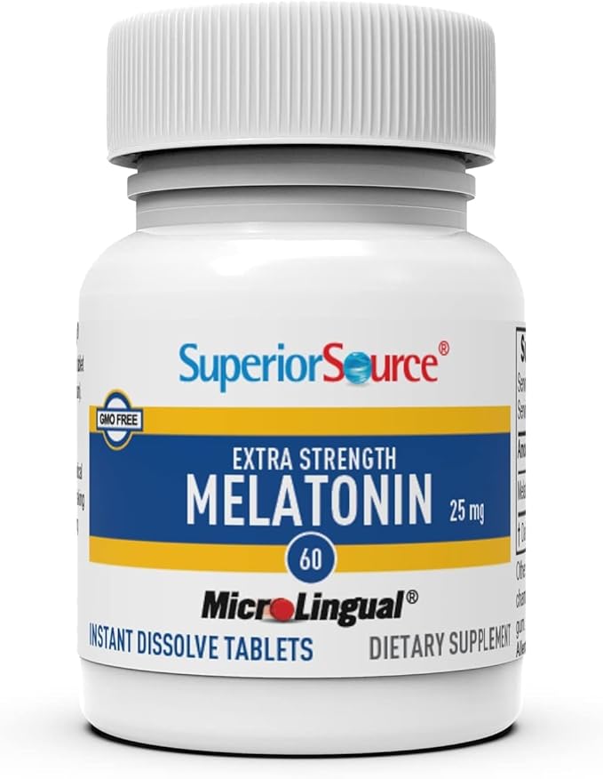 Superior Source Extra Strength Melatonin - Melatonin Supplement for Adults - Natural Sleep &amp Relaxation Support Formula - 25 mg Instant Dissolve Tablets (Pack of 2)