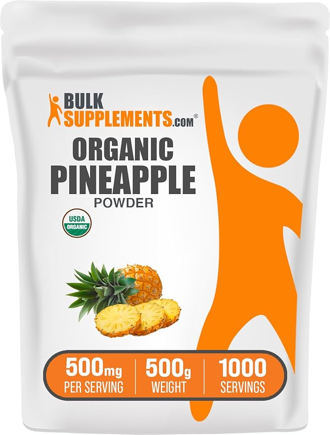 BulkSupplements.com Organic Pineapple Powder - Pineapple Fruit Powder for Flavoring &amp Smoothies - Unsweetened &amp Gluten Free 500mg per Serving 500g (1.1 lbs) (Pack of 1)