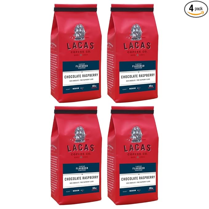 Lacas Coffee Company Medium Fine Ground Coffee 12oz Bag (4 bags Chocolate Raspberry)