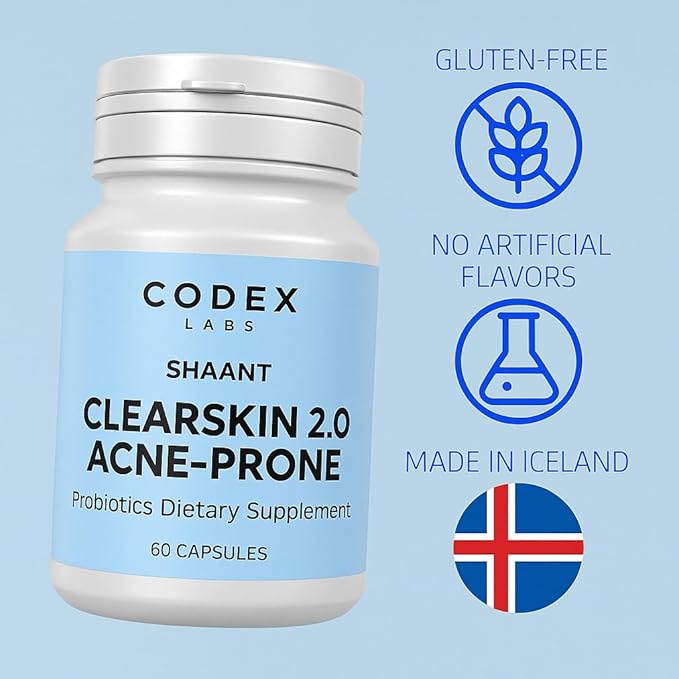 Codex Labs Shaant Clear Skin Supplement – 60 Vegan Capsules | Acne Probiotics with 9-Strain Blend Green Tea EGCG &amp Guggul – Daily Support for Acne-Prone Skin &amp Clear Complexion