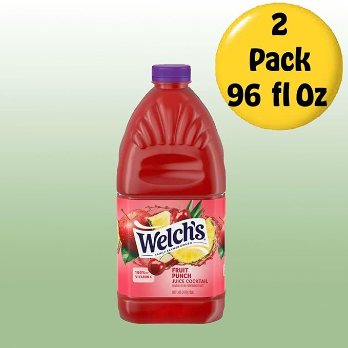 Welch's Fruit Punch Juice Drink 96 fl oz Plastic Bottle 2 Pack + 15 Sugarcane Disposable Straws by KOOL8SHOP Infinite Deals