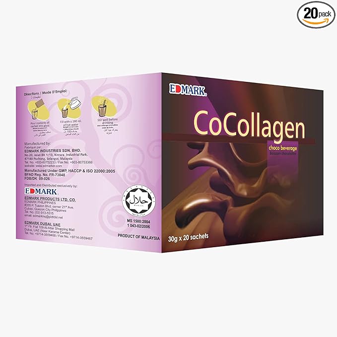 EDMARK COCOLLAGEN Flavored Powder | Marine Collagen w/ Natural Extracts | Supports Skin Elasticity Hydration &amp Radiance | Nutrient-Rich Beverage for Daily Wellness Glow &amp Beauty | 30g x 20 S