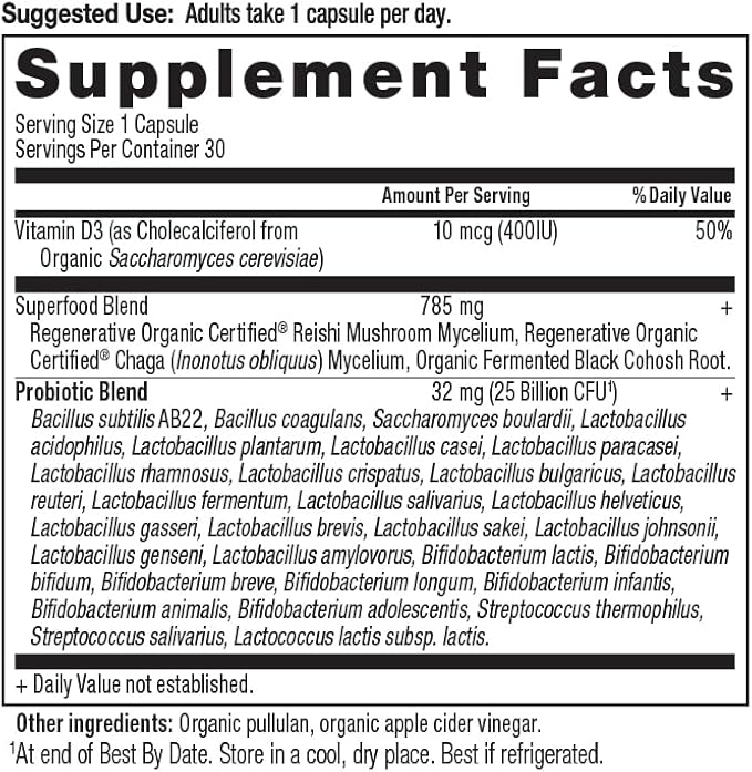 Ancient Nutrition Regenerative Organic Certified Probiotics for Women 50+ Probiotics Women’s 50+ Once Daily Healthy Digestion and Immune System Support 25 Billion CFUs* Per Serving 30 Count