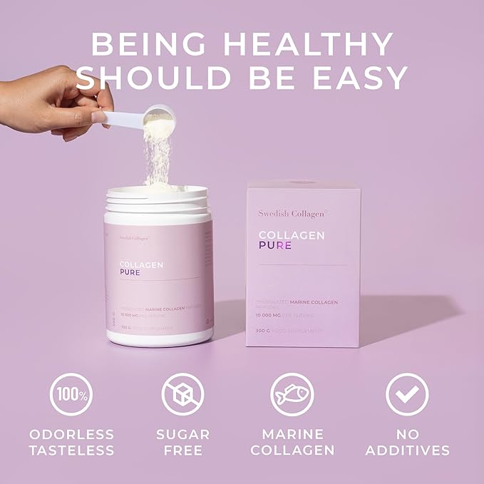 Swedish Collagen - Hydrolyzed Marine Collagen 10000 mg Powder Supplement - Pack of 300 g 30 Day Supply | Pure Peptide for Healthy Hair Skin Nails &amp Joints I 100% Natural &amp Gluten Free | Su