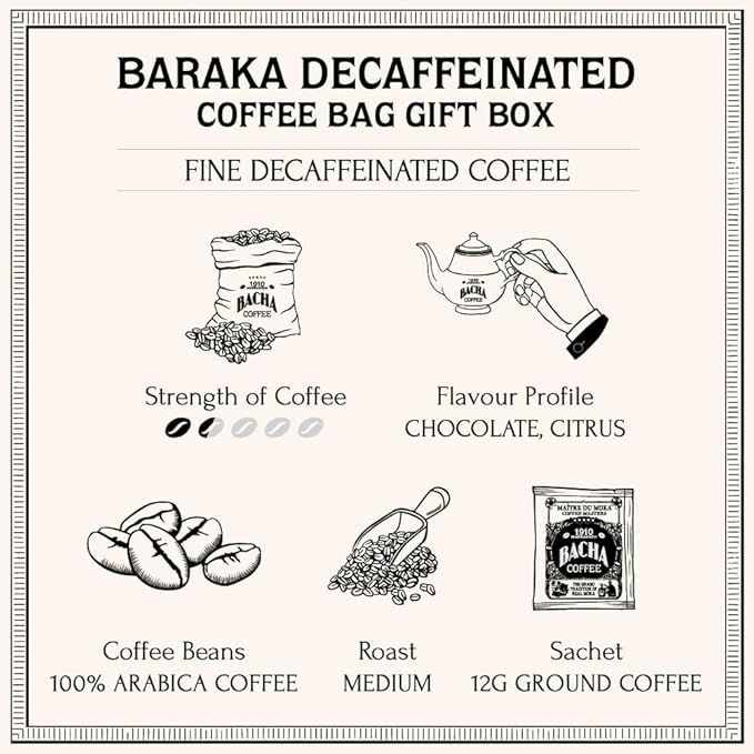 Bacha Coffee | Baraka Fine Flavoured Medium Roast 100% Arabica Specialty Coffee 12 Coffee Drip Bags Gift Box