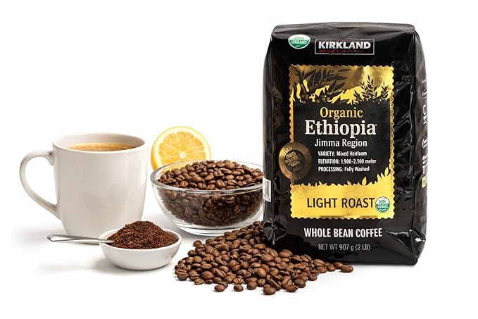 Kirkland Signature Organic Ethiopia Whole Bean Coffee Light Roast (32 Ounce)