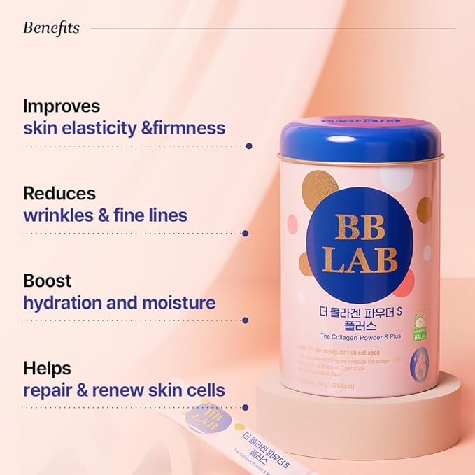 BB LAB Collagen Powder S Plus Halal Low Molecular Korean Collagen Powder Stick Supplement Marine Fish Collagen Peptides Vitamin C Glycine Fast Absorption Grapefruit Flavor