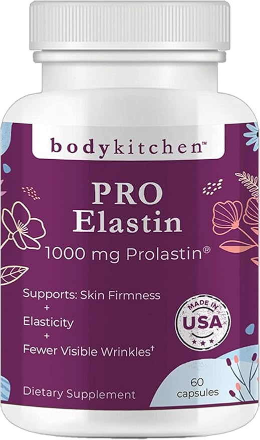 Body Kitchen Pro-Elastin 1000 mg Elastin Supplement Help Reduce Signs of Aging Improved Skin Health Firmness &amp Elasticity Fewer Wrinkles Veggie Caps (Pack of 1)