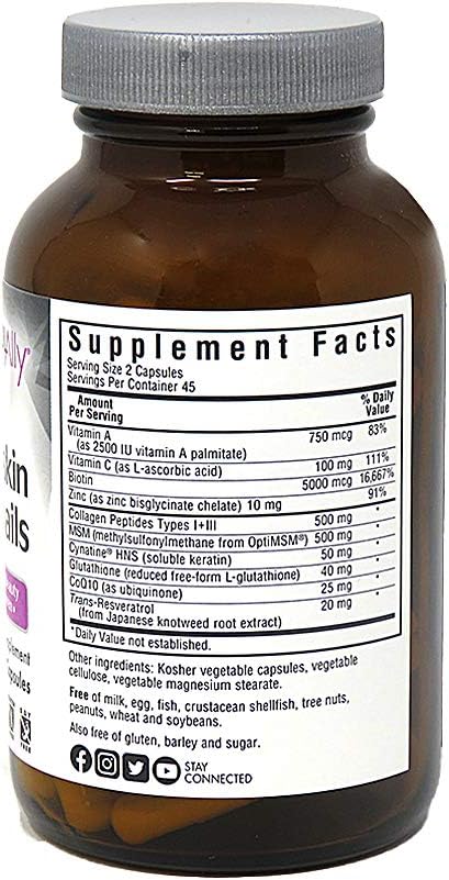 Bluebonnet Nutrition Beautiful Ally Hair Skin &amp Nails Hydrolyzed Collagen from Grass Fed Cows Collagen Peptides Type 1 &amp 3 Non GMO Gluten Free Soy Free Milk Free 90 Vegetable Capsules