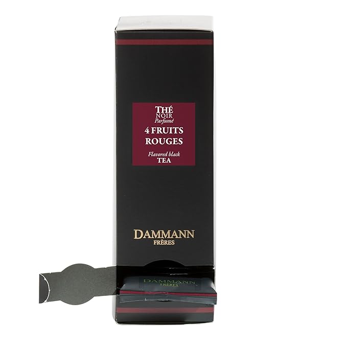 Dammann Freres Sachets Quatre Fruits Rouges Tea Bags Premium Gourmet French Black Tea Blend Strawberry Cherry Raspberry Red Currant Flavors Individually Wrapped 24 Count (Single Pack)