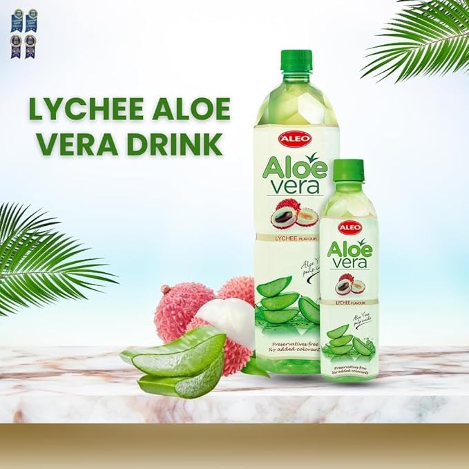 ALEO 0.5L Premium Lychee Aloe Vera Drink - Natural No Preservatives No Artificial Colors Superior Taste Award 2025
