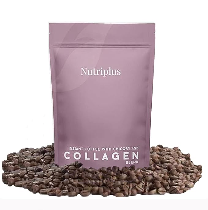 FARMASi Nutriplus Instant Coffee with Chicory and Collagen Medium Roast Soluble Coffee Blend Low Caffeine Alternative Beverage Non GMO Sugar Free 3.53 oz