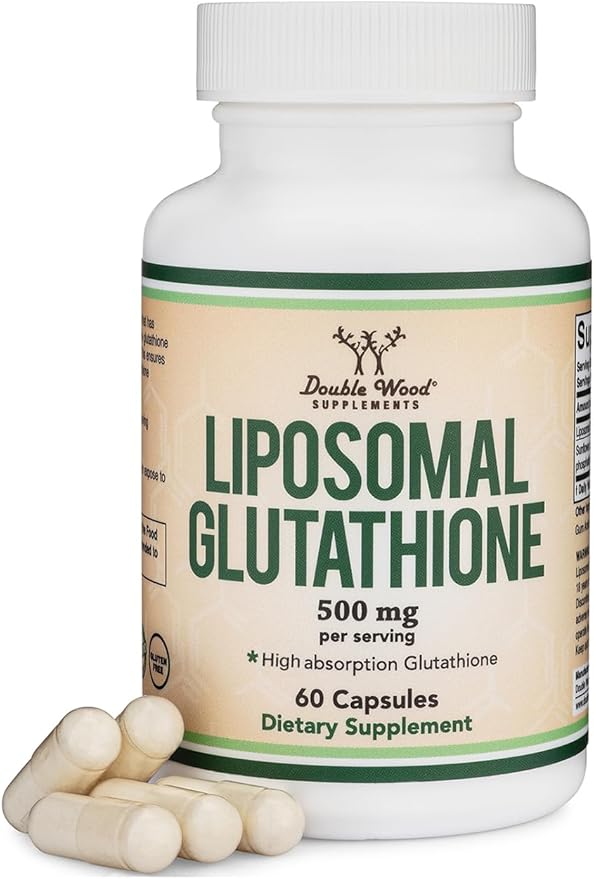 Liposomal Glutathione Supplement 500mg per Serving 60 Capsules (Vegan Safe Non-GMO) Max Absorption Liposomal Glutathione with Genuine Smell and Taste by Double Wood