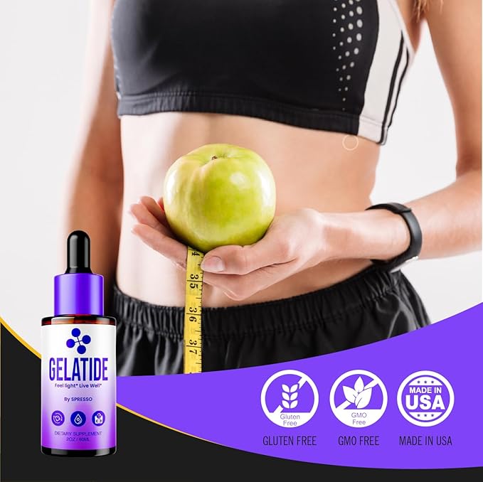 (2 Pack) Gelatide Drops Advanced Gelatide Feel Light Live Well Supplement Loss Support Formula Official Gelatide Liquid Dropper for Active Lifestyle &amp Overall Wellness (4oz/120ml)