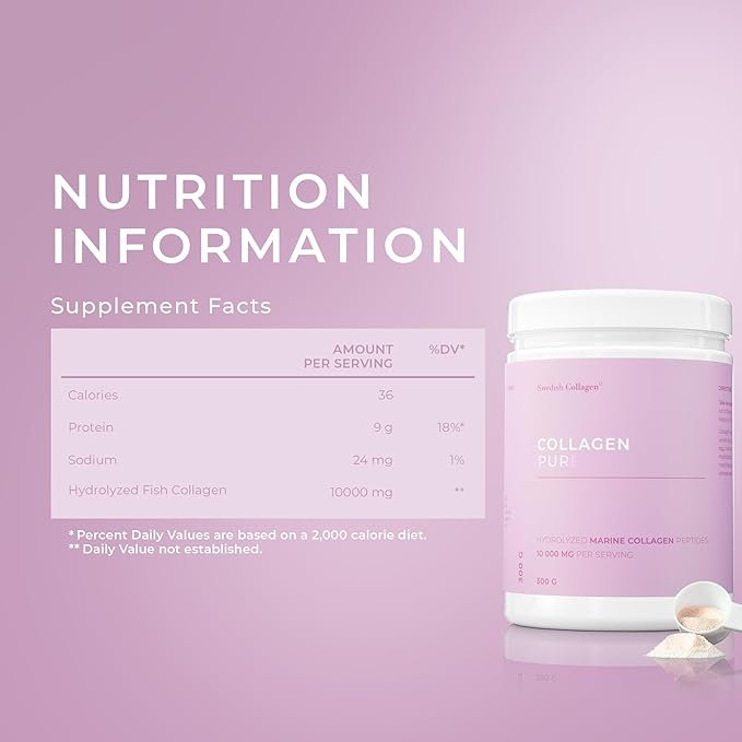 Swedish Collagen - Hydrolyzed Marine Collagen 10000 mg Powder Supplement - 2 x 300 g (600 g in Total) 60 Day Supply | Pure Peptide for Hair Skin Nails &amp Joints I 100% Natural &amp Gluten Free