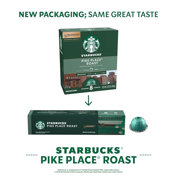 Starbucks by Nespresso Vertuo Pike Place Medium Roast Coffee 30-count Coffee Pods Brews 7.8 oz.