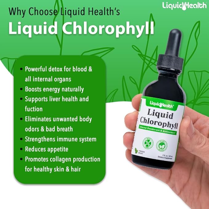 LIQUIDHEALTH Vegan Liquid Collagen Plus Biotin &amp Liquid Chlorophyll Dropper Bundle - Hair &amp Nail Growth Skin Health Internal Deodorizer Stops Bad Breath Reduces Appetite - USA Made Vegan