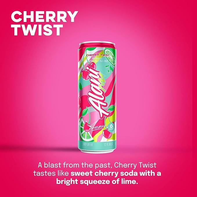 Alani Nu CHERRY TWIST Ice Sugar Free Low Calorie Energy Drinks | 200mg Caffeine | Antioxidants | Biotin B Vitamins | Zero Sugar | 15 Calories or Less | 12 Oz Cans | 24 Count