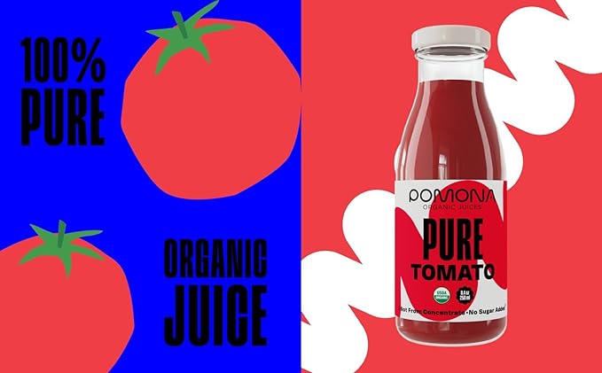 Pomona Organic Juices Pure Tomato Juice 8.4 Ounce Bottle (Pack of 12) Cold Pressed Organic Juice Non-GMO No Sugar Added Not from Concentrate Gluten Free Kosher Certified Preservative Free