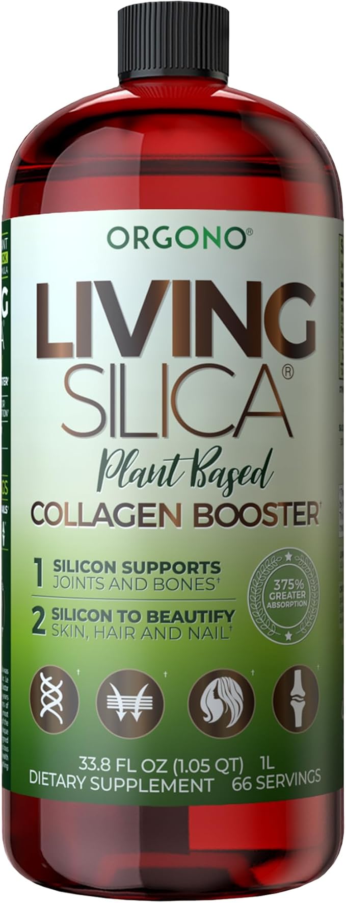Living Silica ORGONO Plant-Based Collagen Booster | Horsetail Extract &amp Rosemary | Supports Collagen &amp Elastin for Joint &amp Bone Health Glowing Skin Strong Hair &amp Nails | 33.85 Fl Oz