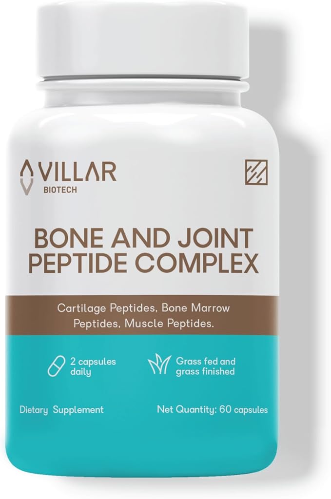 Bone &amp Joint Peptide Complex – Grass-Fed Cartilage Bone Marrow &amp Muscle Peptides – Supports Joints Mobility &amp Recovery – Grass-Fed Non-GMO – 60 Capsules (30-Day Supply)