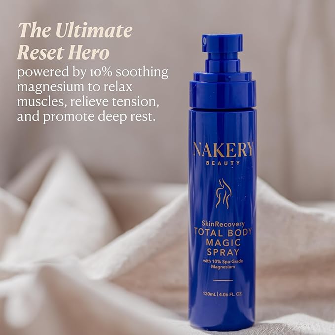 Nakery Total Body Magic Magnesium Spray 10% Formula for Feet Tension Leg Cramps and Muscle Stiffness Homeopathic Oil with Valerian Root Arnica and Soothing Post-Workout Relief