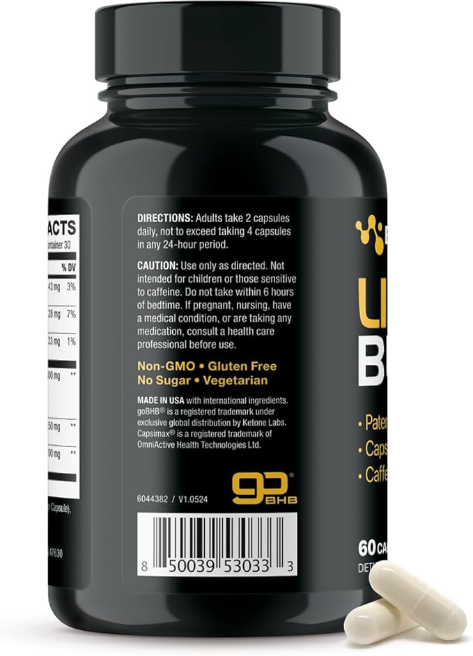 Lipo Burn Keto BHB Exogenous Ketones Supplement - BHB Science Keto Diet Pills with Capsimax and Caffeine for Natural Energy Focus Body Sculpting &amp Ketosis Support - Vegetarian &amp Non-GMO (1 Mon