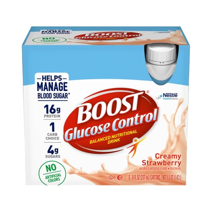 Boost Balanced Nutritional Drink Creamy Strawberry Helps Manage Blood Sugar with No Artificial Colors 6-8 FL OZ Bottles/Pack (Pack of 2)