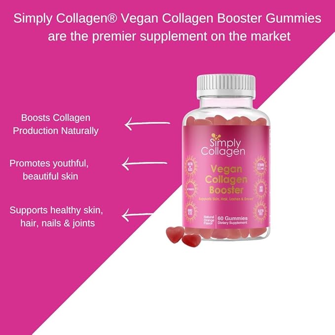 Simply Collagen® Vegan Collagen Booster Gummies for Women &amp Men - Promotes Youthful &amp Beautiful Skin Hair Nails &amp Lashes - Key Amino Acids &amp Antioxidants with Biotin Vitamins AC &