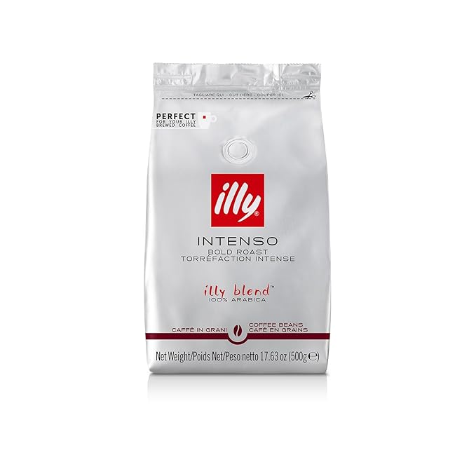 illy Whole Bean Coffee - Perfectly Roasted – Intenso Dark Roast - Warm Notes of Cocoa &amp Dried Fruit – Full-Bodied - 100% Arabica Beans - No Preservatives – 17.6 Ounce