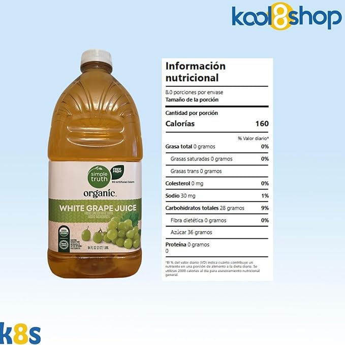 Simple Truth Organic White Grape Fruit Juice 64 fl oz Plastic Bottles 4 Pack + 15 Sugarcane Disposable Straws by KOOL8SHOP Infinite Deals