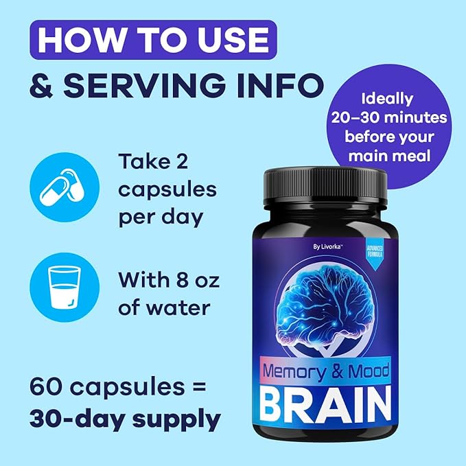 (3 Pack) Memory Mood and Brain Capsules - Official Daily Support Brain Health Supplement Pills Advanced Formula Memory &amp Mood Brain &amp Memory Focus Reviews 180 Capsules for 3 Months