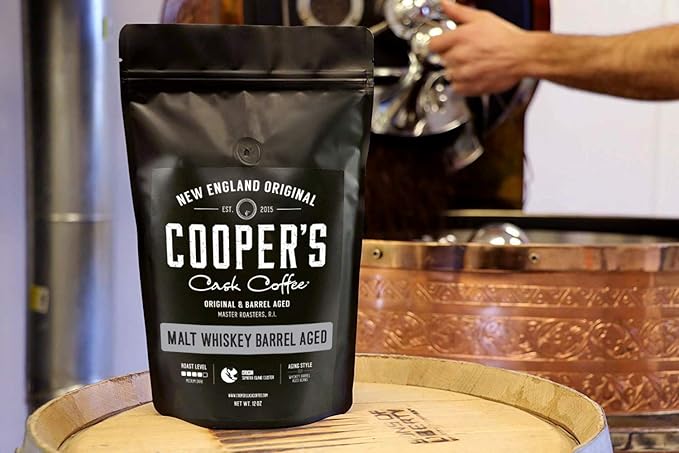 Single Origin Sumatra Coffee Beans Aged in Stout Whiskey Barrels - Ground Coffee - 12 oz and Rwanda Coffee Beans Aged in Thomas Tew RUM Barrels - Ground Coffee - 12 oz