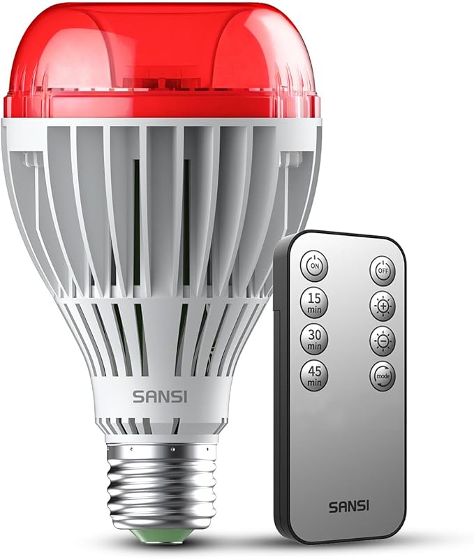 SANSI 670nm Red Light Bulb for Sleep Therapy with Remote Timer Dimmable Zero Blue Light for Melatonin Promoting Dual Mode Natural Sleep Aid &amp 3000K Reading Light 25W A21 E26 Red Light for Bedr