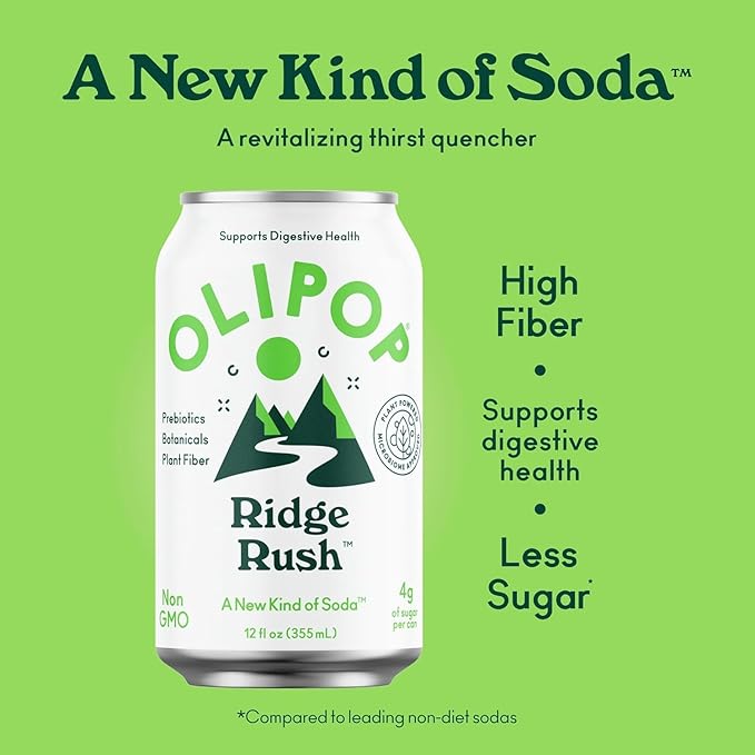 OLIPOP Prebiotic Soda Pop Ridge Rush Pantry Pack Packed with Prebiotics Fiber and Botanicals Gluten Free GMO Free 12oz (12-Cans)