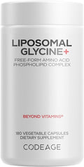 Codeage Liposomal Glycine+ Supplement - Free-Form Glycine 1500 mg with Liposomal Delivery - 2-Month Supply - Amino Acid Capsules - Protein Support - Glycine Vitamins - 180 Capsules