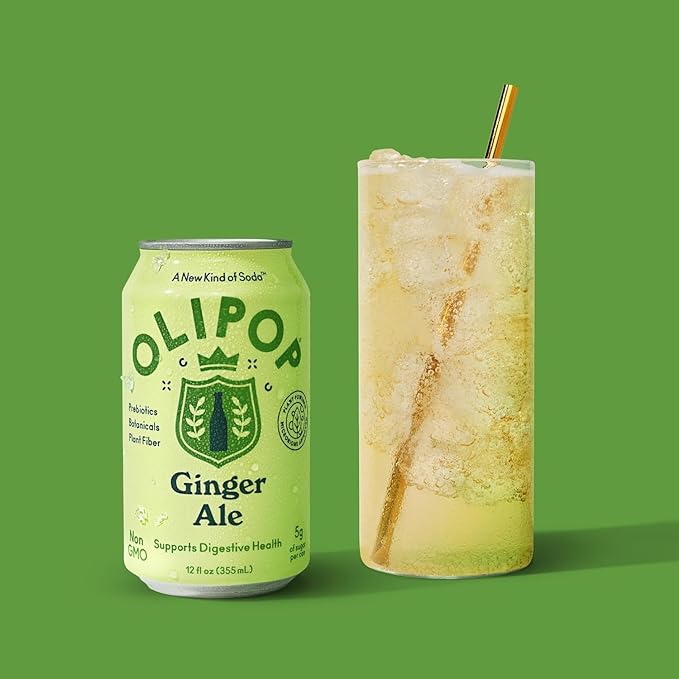 OLIPOP Prebiotic Soda Pop Ginger Ale A New Kind of Soda Packed with Prebiotics Fiber and Botanicals Gluten Free GMO Free 12oz (12-Cans)