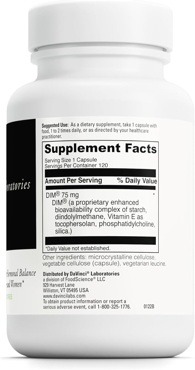DAVINCI Labs DimPro - Dietary Supplement to Support Hormonal Balance in Men &amp Women &amp Healthy Weight Management* - with Vitamin E and More - Vegetarian - Soy-Free - Gluten-Free - 120 Capsules