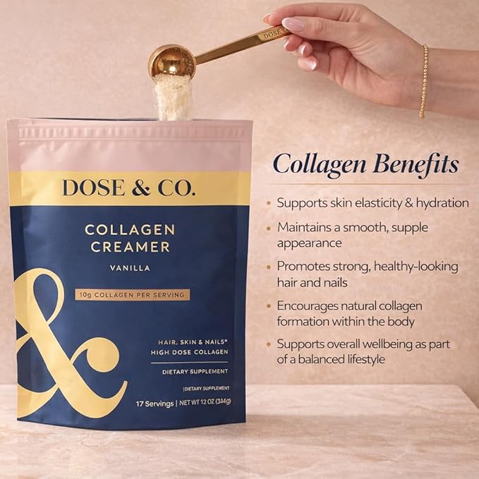 DOSE &amp CO. Vanilla Protein &amp Creamer Bundle – 14.8 oz + 12 oz | 20g Whey Protein + Hydrolyzed Type I &amp III Peptides | Supports Hair Skin &amp Nails | Non-GMO Gluten Free
