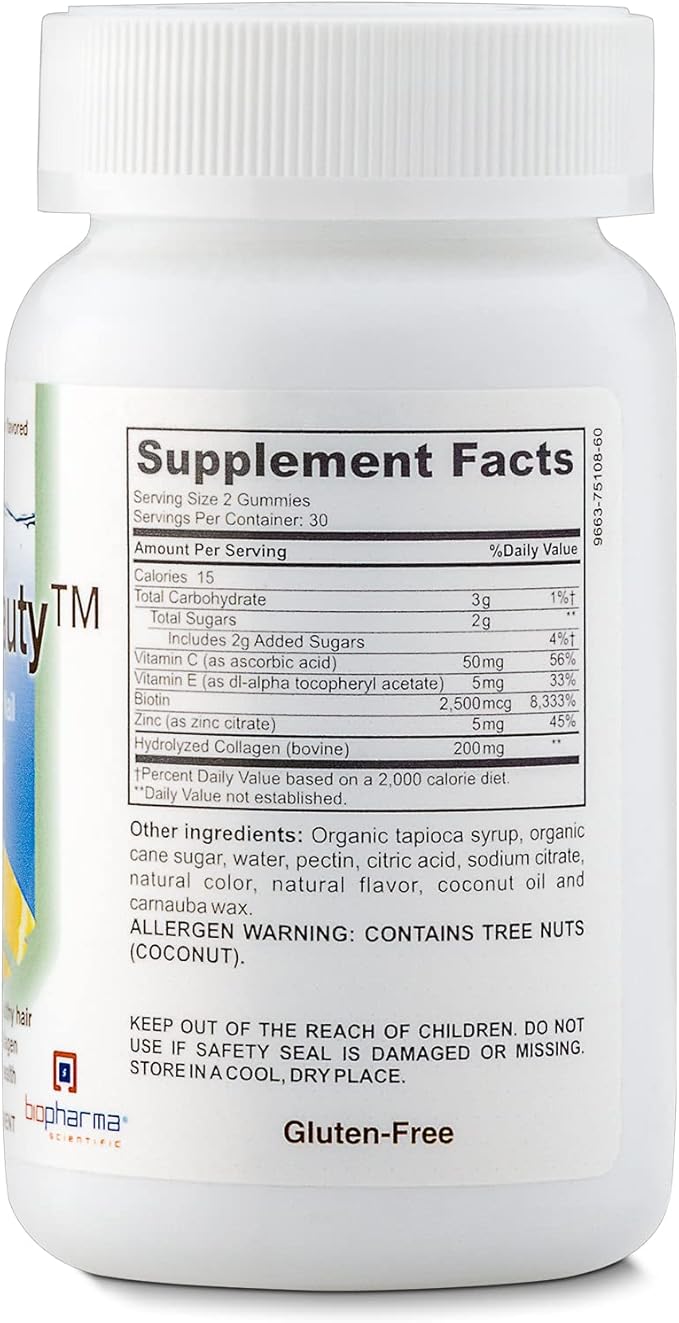 Biopharma Scientific Nanobeauty Gummies | 30 Servings | Hair Skin &amp Nails | Vitamin C Vitamin E Biotin Zinc and Collagen |Lemon Flavor
