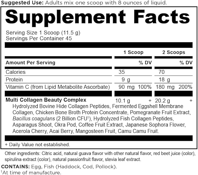 Ancient Nutrition Collagen Powder Protein Multi Collagen Protein Beauty Within Guava Passionfruit with Vitamin C Hydrolyzed Collagen Peptides Supports Healthy Skin and Nails 18.3oz