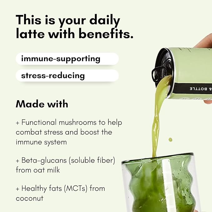 Pop &amp Bottle Vanilla and Matcha Oat Milk Lattes - Reishi and Maitake Mushrooms Green Tea Cold Brew Marine Collagen MCT Oil Organic Dairy &amp Gluten Free Vegan - 8 Fl Oz (Pack of 12) 6